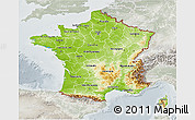 Physical 3D Map of France, lighten, semi-desaturated