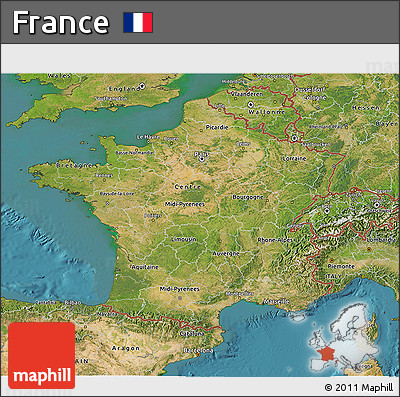 Satellite 3D Map of France