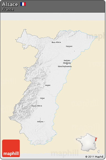 Classic Style 3D Map of Alsace, single color outside