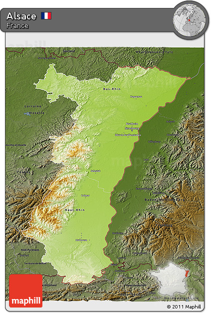 Physical 3D Map of Alsace, darken