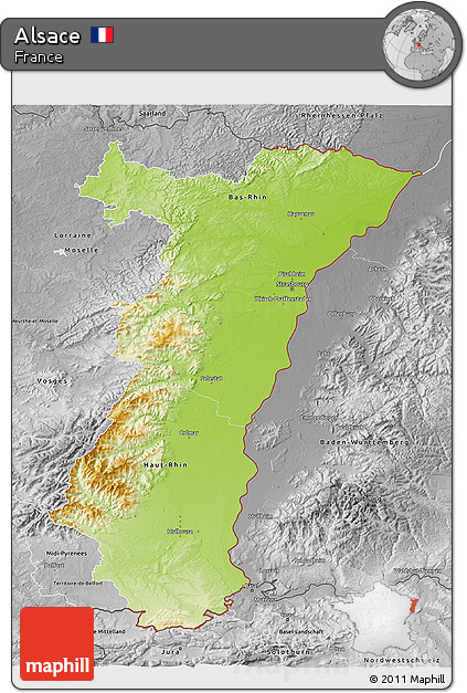 Physical 3D Map of Alsace, desaturated