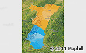 Political 3D Map of Alsace, satellite outside