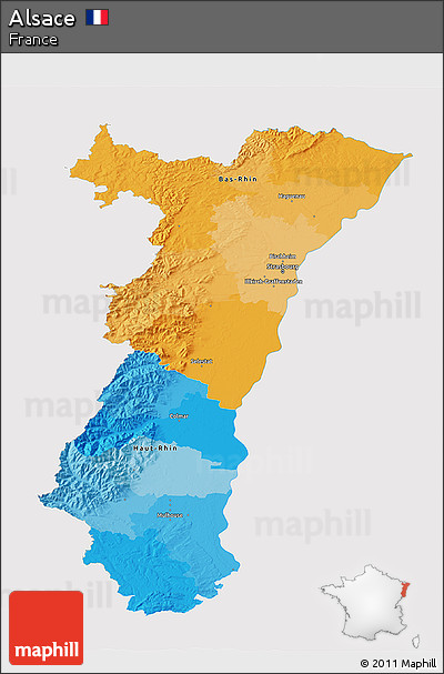 Political 3D Map of Alsace, single color outside