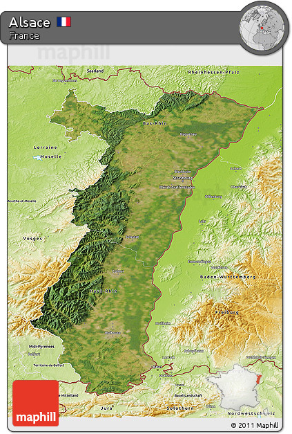 Satellite 3D Map of Alsace, physical outside