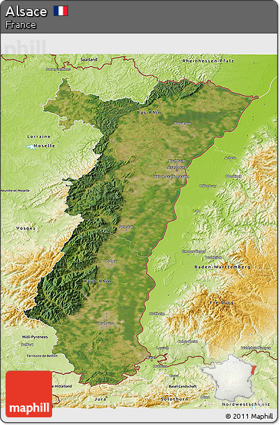 Satellite 3D Map of Alsace, physical outside