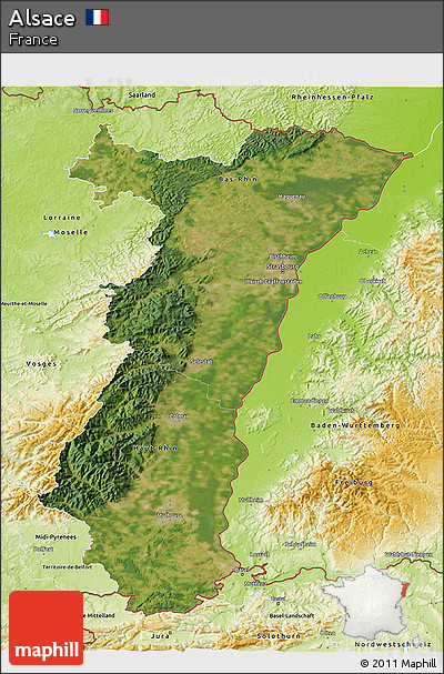 Satellite 3D Map of Alsace, physical outside