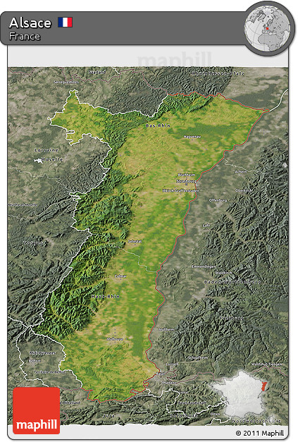 Satellite 3D Map of Alsace, semi-desaturated