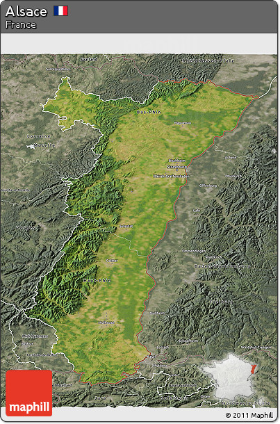 Satellite 3D Map of Alsace, semi-desaturated