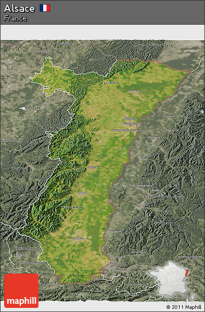 Satellite 3D Map of Alsace, semi-desaturated