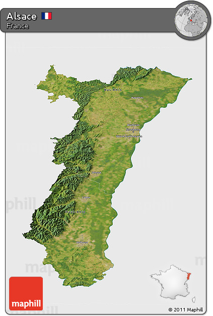Satellite 3D Map of Alsace, single color outside