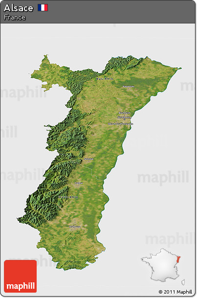 Satellite 3D Map of Alsace, single color outside