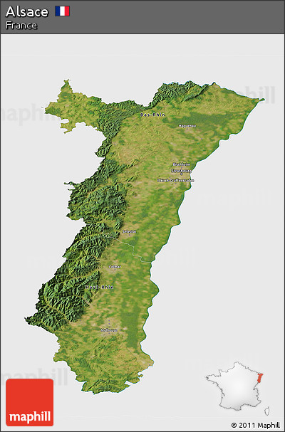Satellite 3D Map of Alsace, single color outside