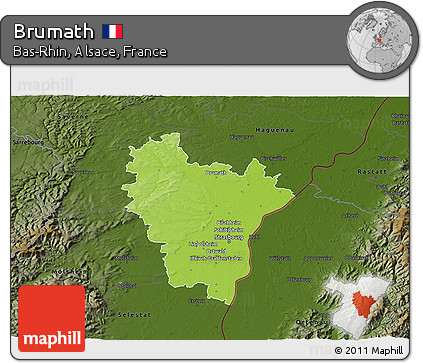 Physical 3D Map of Brumath, darken