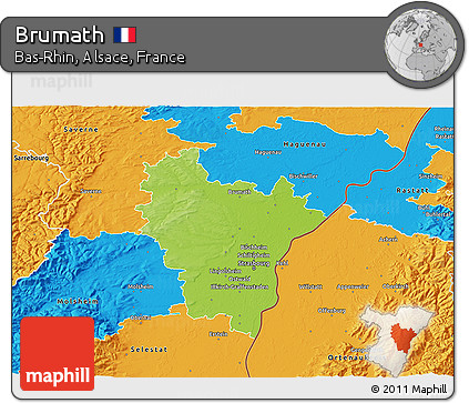 Physical 3D Map of Brumath, political outside