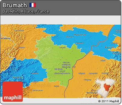 Physical 3D Map of Brumath, political outside