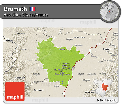 Physical 3D Map of Brumath, shaded relief outside