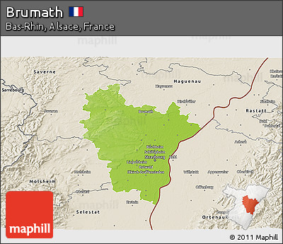 Physical 3D Map of Brumath, shaded relief outside