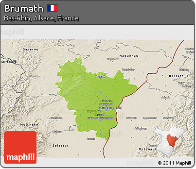 Physical 3D Map of Brumath, shaded relief outside