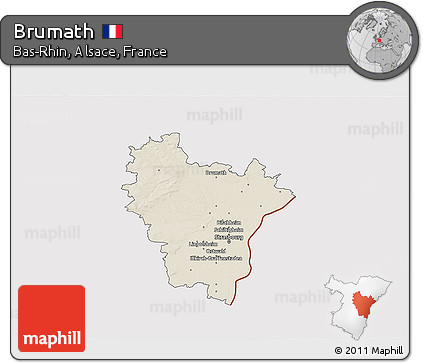 Shaded Relief 3D Map of Brumath, cropped outside
