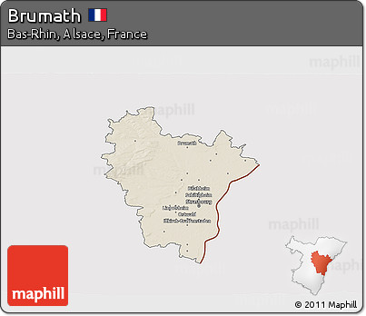 Shaded Relief 3D Map of Brumath, cropped outside