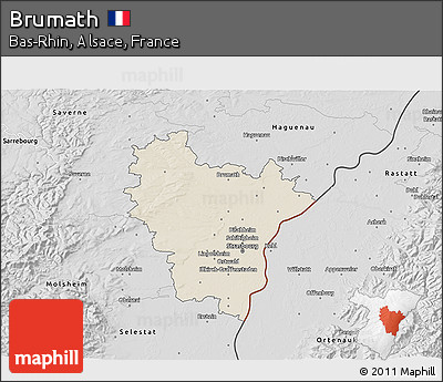 Shaded Relief 3D Map of Brumath, desaturated