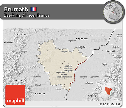 Shaded Relief 3D Map of Brumath, desaturated