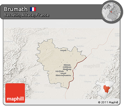 Shaded Relief 3D Map of Brumath, lighten
