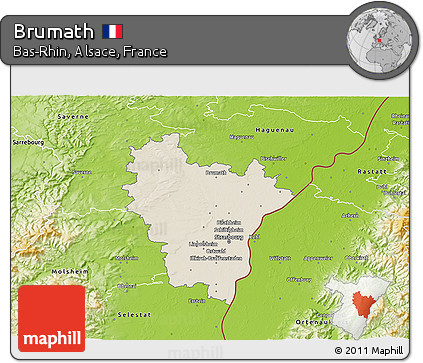 Shaded Relief 3D Map of Brumath, physical outside