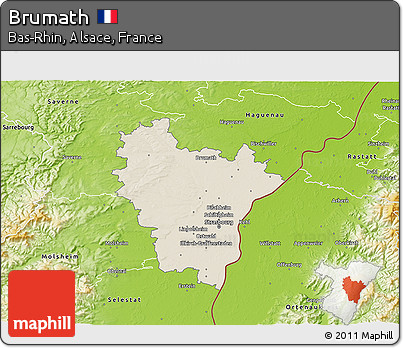 Shaded Relief 3D Map of Brumath, physical outside