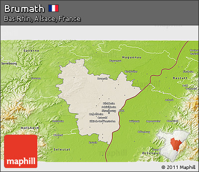 Shaded Relief 3D Map of Brumath, physical outside