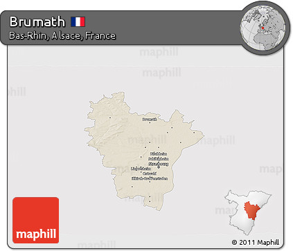Shaded Relief 3D Map of Brumath, single color outside