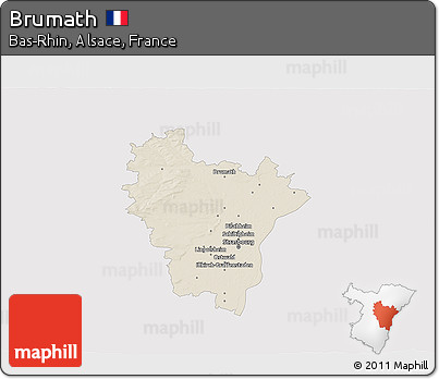 Shaded Relief 3D Map of Brumath, single color outside