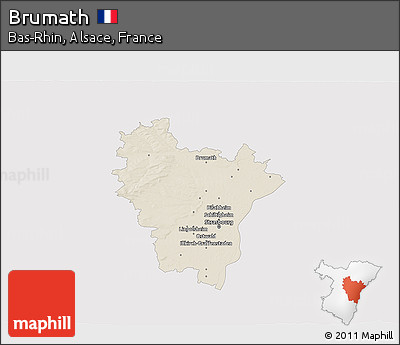 Shaded Relief 3D Map of Brumath, single color outside