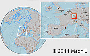 Gray Location Map of Brumath, within the entire country, hill shading