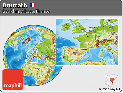 Physical Location Map of Brumath, highlighted parent region, highlighted grandparent region, within the entire country