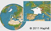 Satellite Location Map of Brumath, highlighted country, highlighted grandparent region, within the entire country