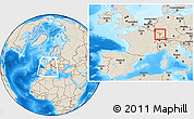 Shaded Relief Location Map of Brumath, within the entire country