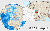 Shaded Relief Location Map of Brumath, highlighted country, highlighted parent region