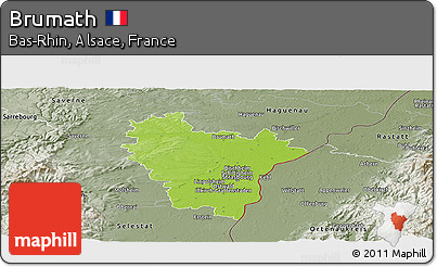 Physical Panoramic Map of Brumath, semi-desaturated