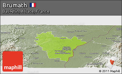 Physical Panoramic Map of Brumath, semi-desaturated