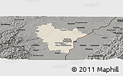 Shaded Relief Panoramic Map of Brumath, darken, semi-desaturated