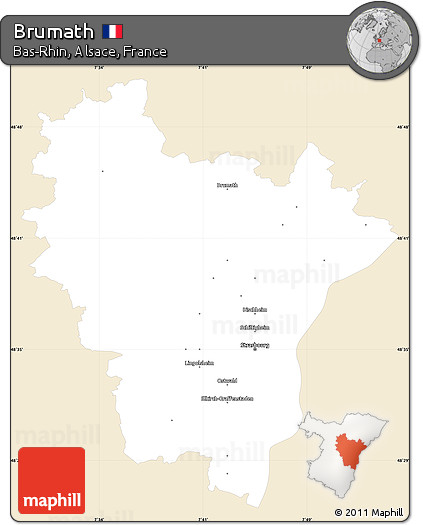 Classic Style Simple Map of Brumath, single color outside