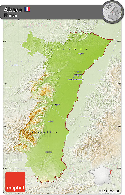 Physical Map of Alsace, lighten