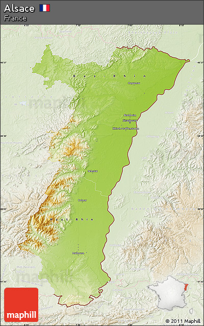 Physical Map of Alsace, lighten