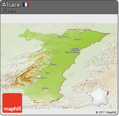 Physical Panoramic Map of Alsace, lighten