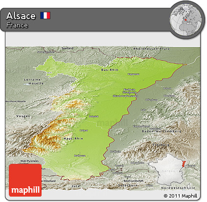 Physical Panoramic Map of Alsace, semi-desaturated