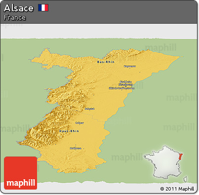 Savanna Style Panoramic Map of Alsace, single color outside