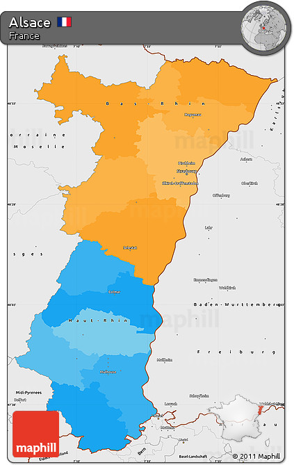 Political Simple Map of Alsace, single color outside, borders and labels