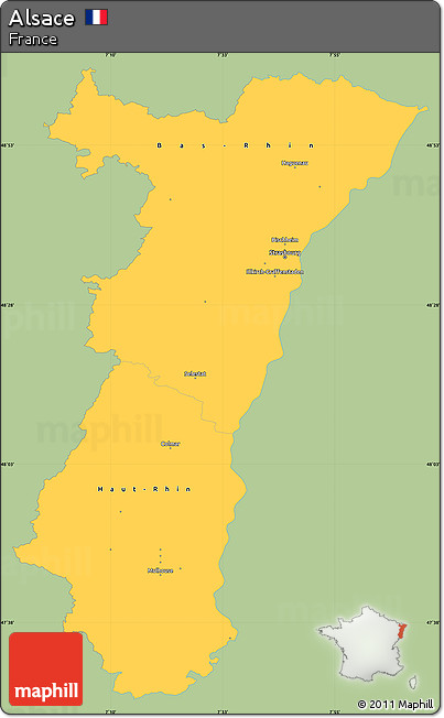 Savanna Style Simple Map of Alsace, single color outside