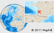 Shaded Relief Location Map of Bordeaux